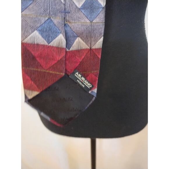 Vintage Murano Italia Necktie Burgandy Navy Gray 100% Silk Made in USA Dry Clean - Picture 3 of 4